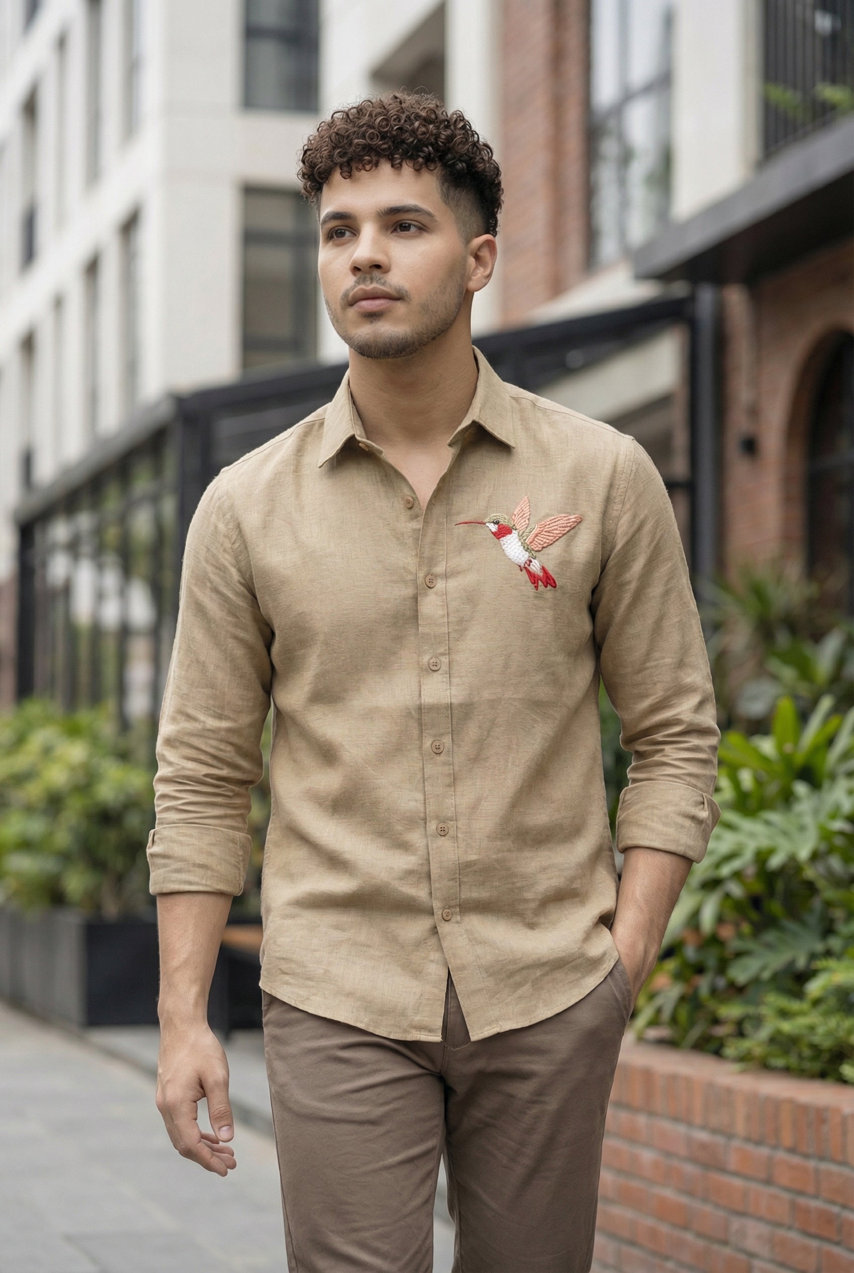 Riviera Urban Hummingbird Embroidered Shirt – Earth Brown