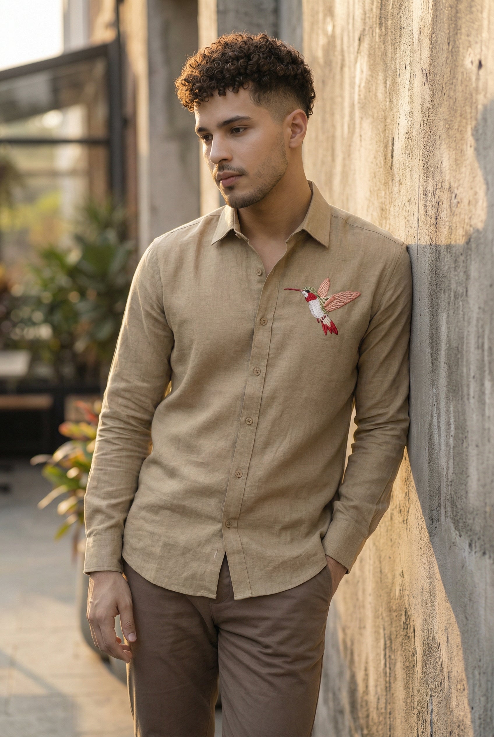 Riviera Urban Hummingbird Embroidered Shirt – Earth Brown