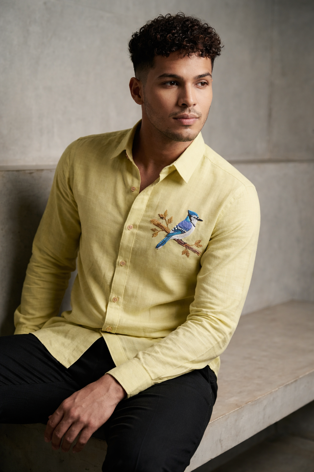 Azure Perch Embroidered Shirt – Pista Green