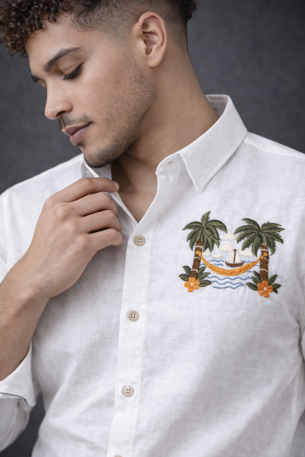 Goamen Riviera Tropical Escape Embroidered White Shirt