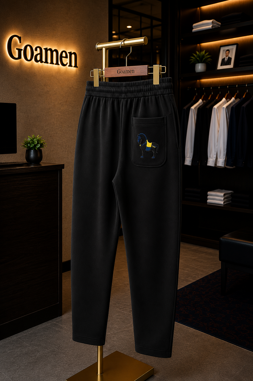 Goamen Royal Horse Embroidered Track Pants – Black Edition