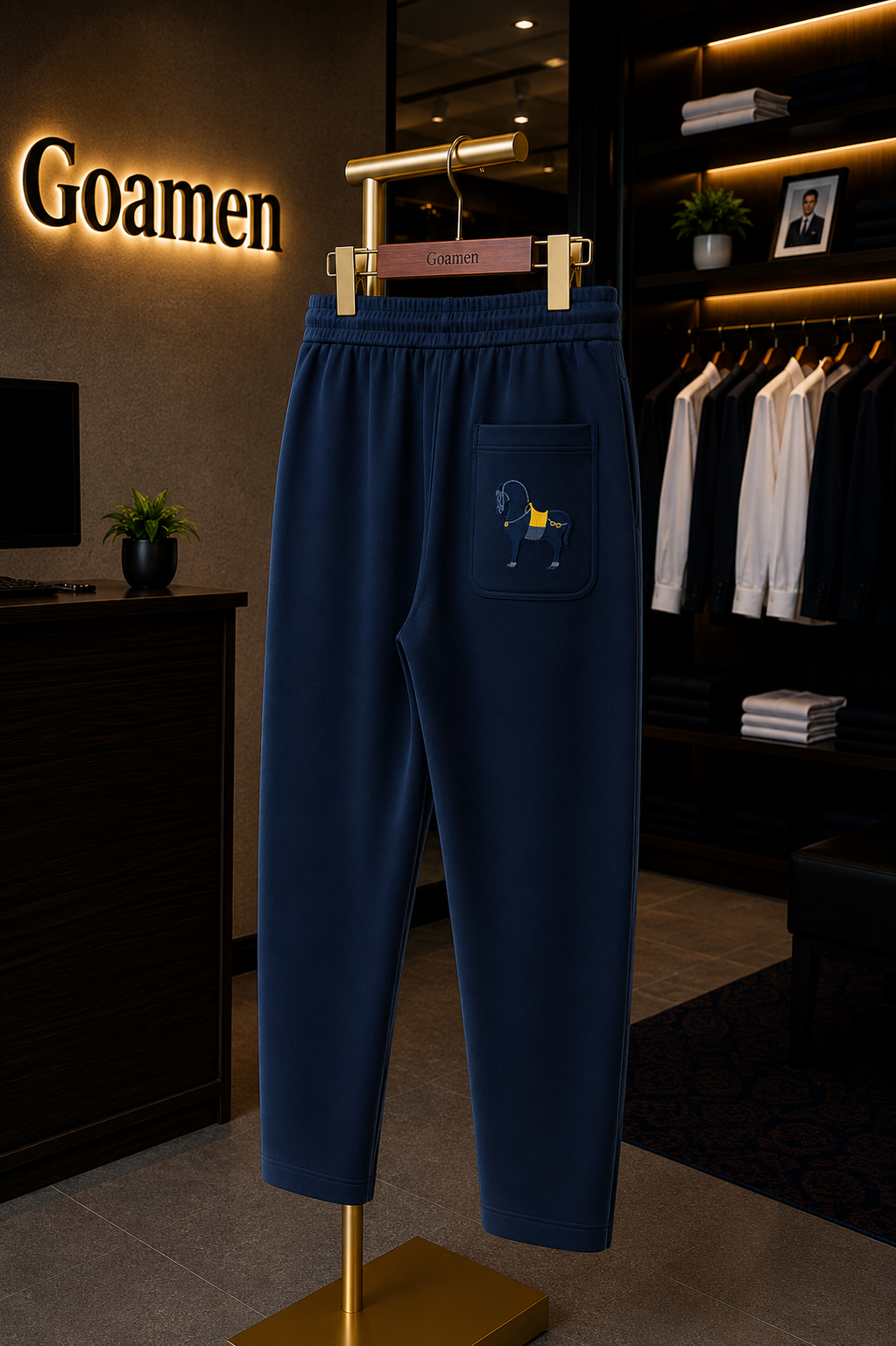 Goamen Royal Horse Embroidered Track Pants – Navy Blue Edition