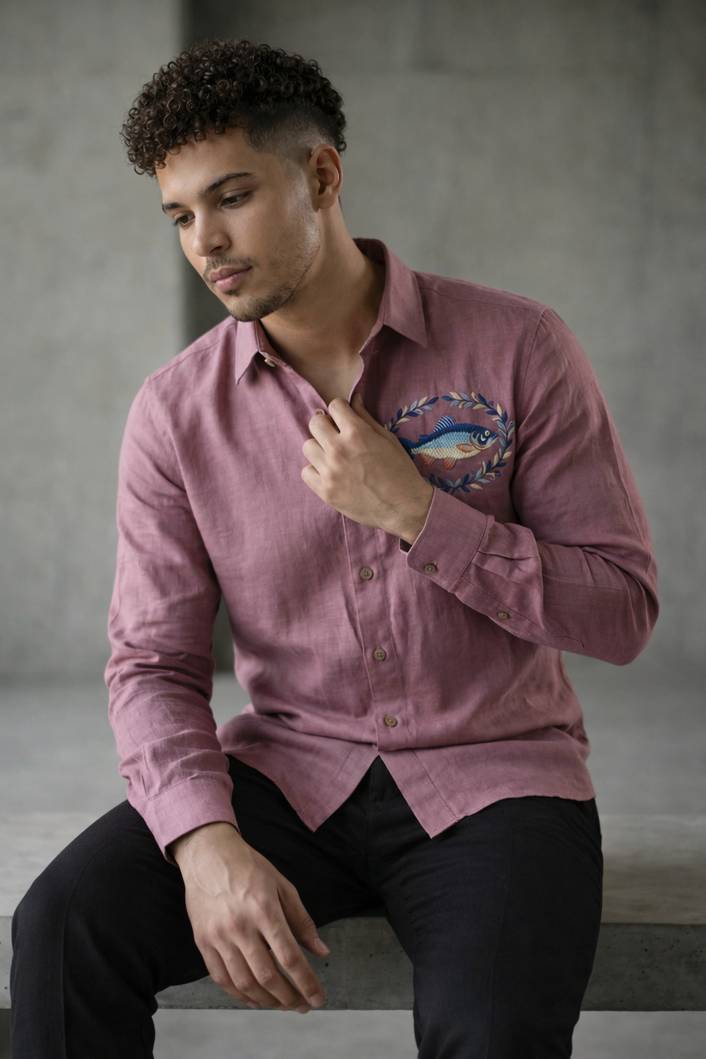 Ocean Crest Embroidered Shirt – Dusty Rose