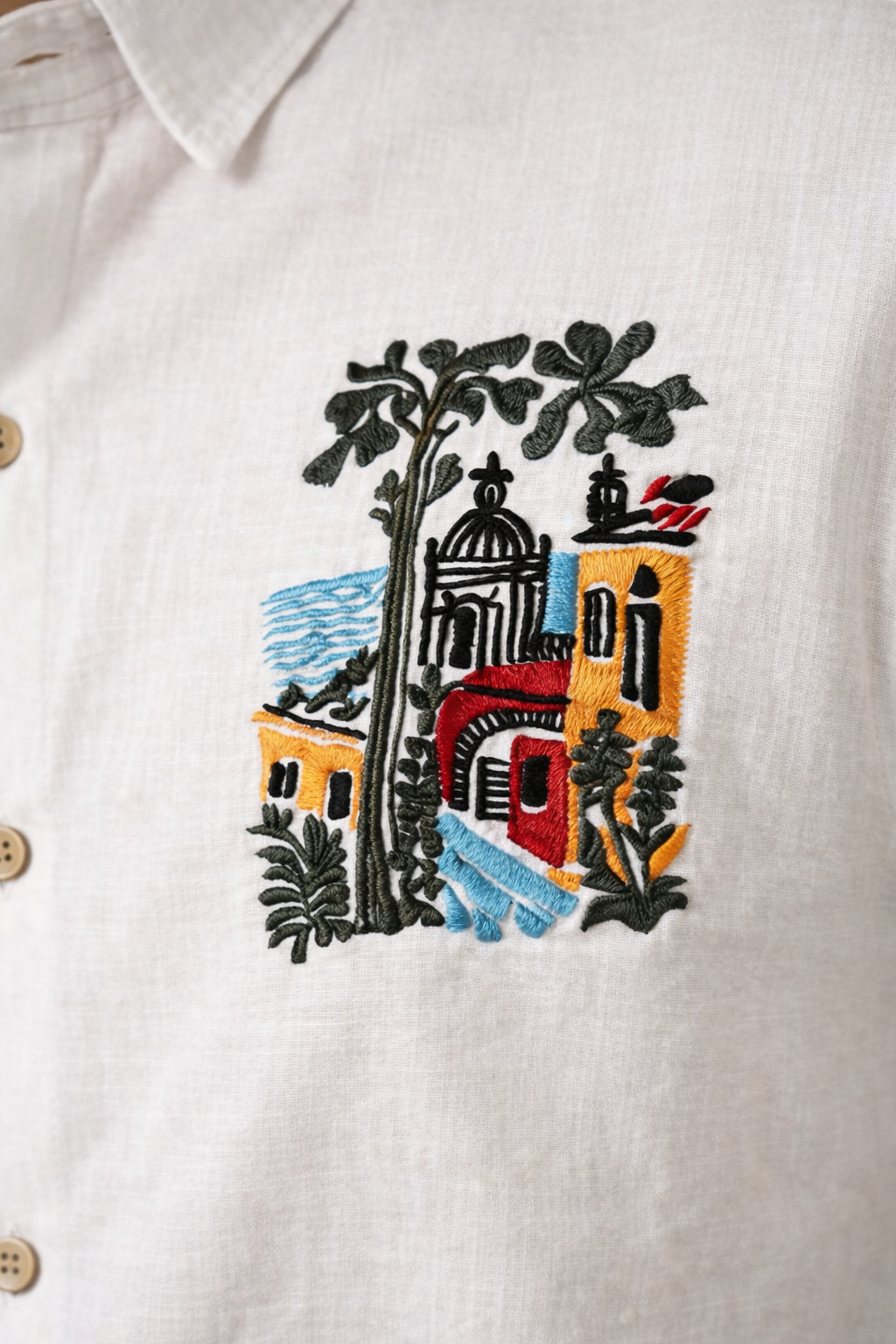 Goamen Riviera Artscape Embroidered White Shirt