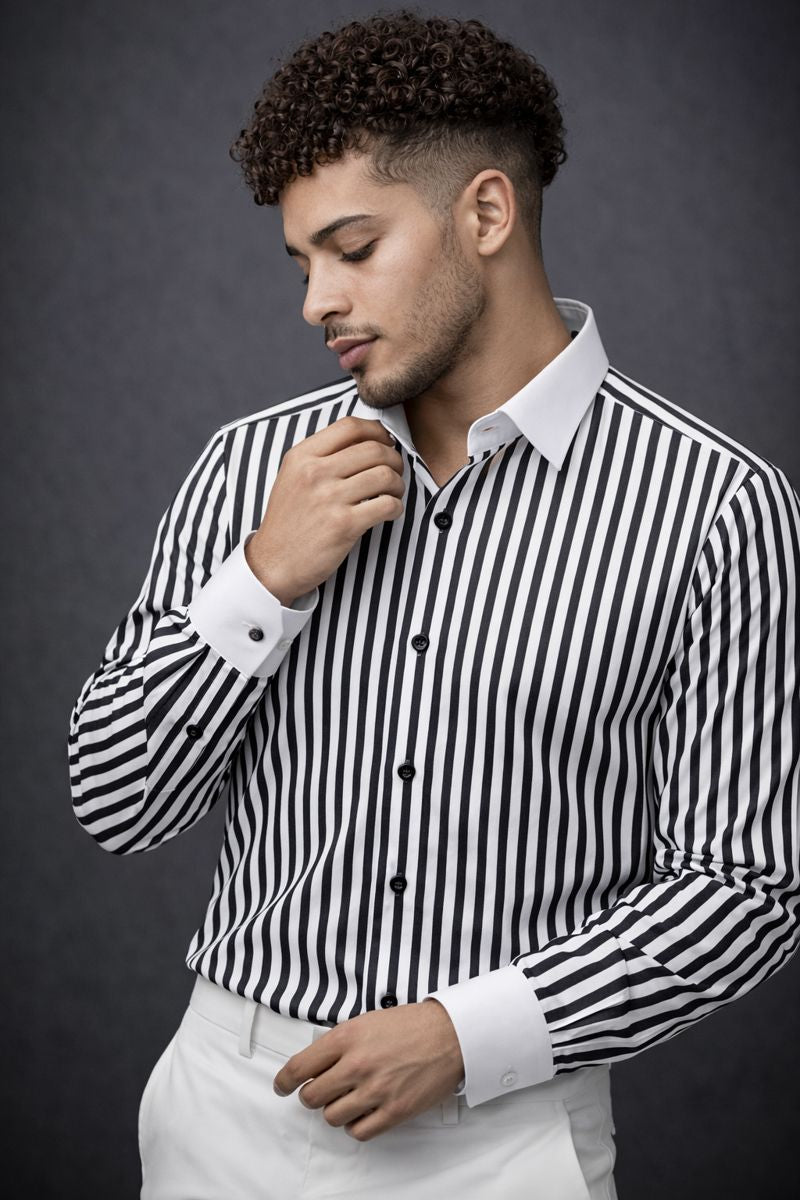 Goamen Premium Grey & White Stripe Formal Shirt