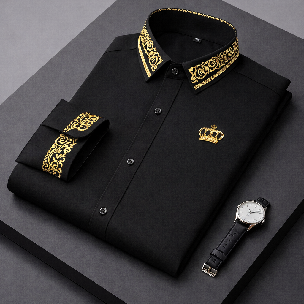 Regal Noir – Black Royal Embroidered Shirt