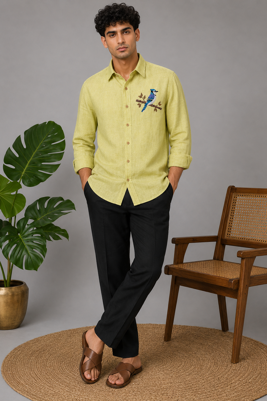 Azure Perch Embroidered Shirt – Pista Green