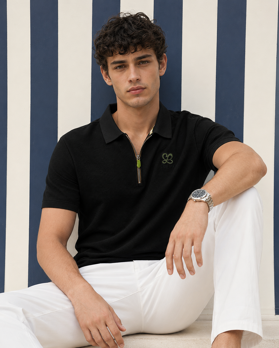 Goamen Luxe Motion Zip Polo T-Shirt – Black