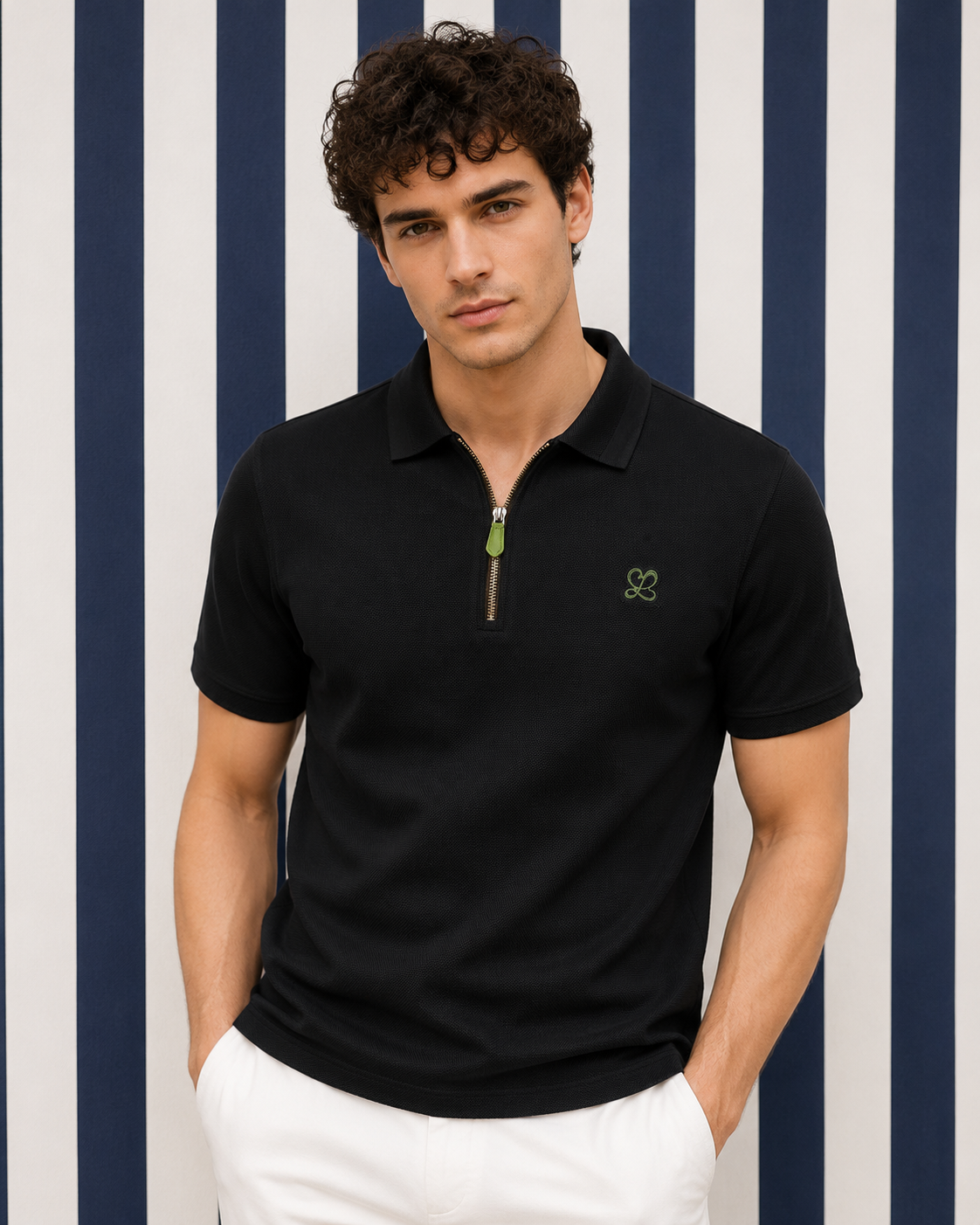 Goamen Luxe Motion Zip Polo T-Shirt – Black