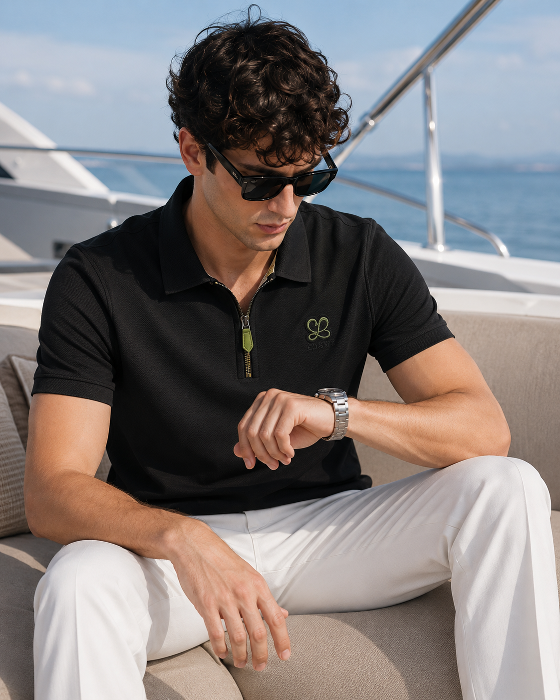 Goamen Luxe Motion Zip Polo T-Shirt – Black