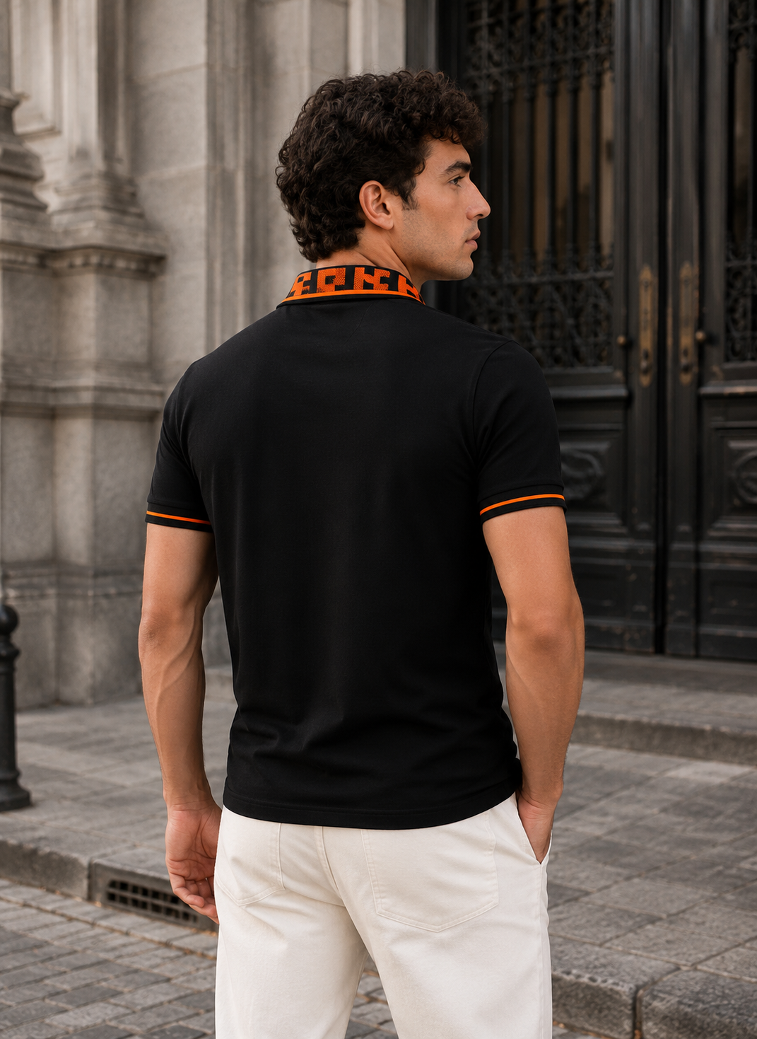 Goamen Signature Monogram Collar Polo T-Shirt – Black
