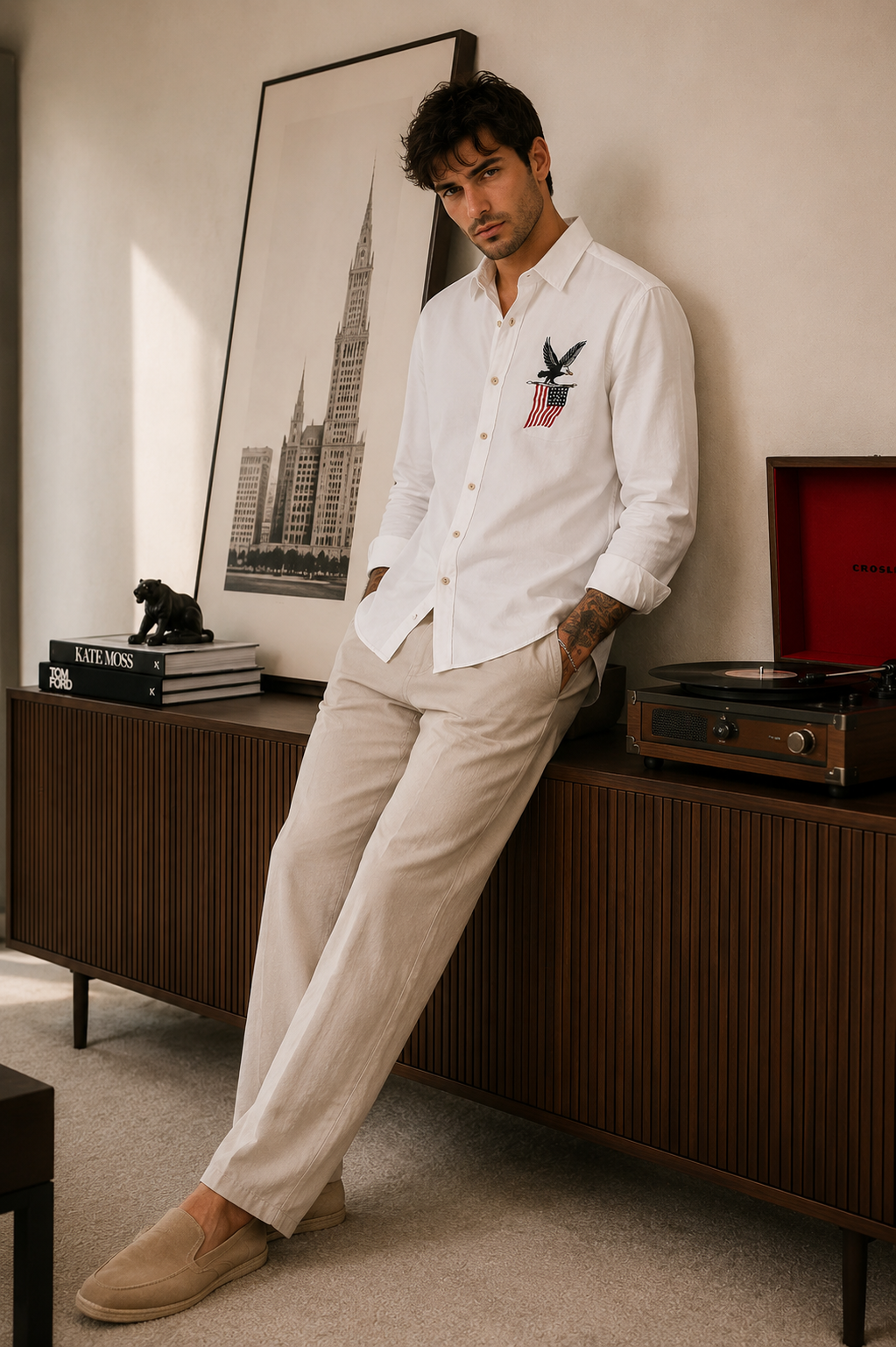 Goamen Riviera Freedom Crest Embroidered White Shirt