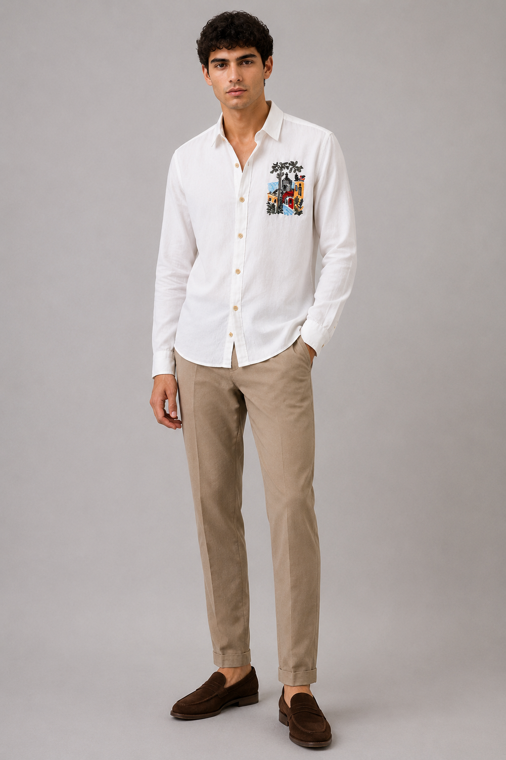 Goamen Riviera Artscape Embroidered White Shirt