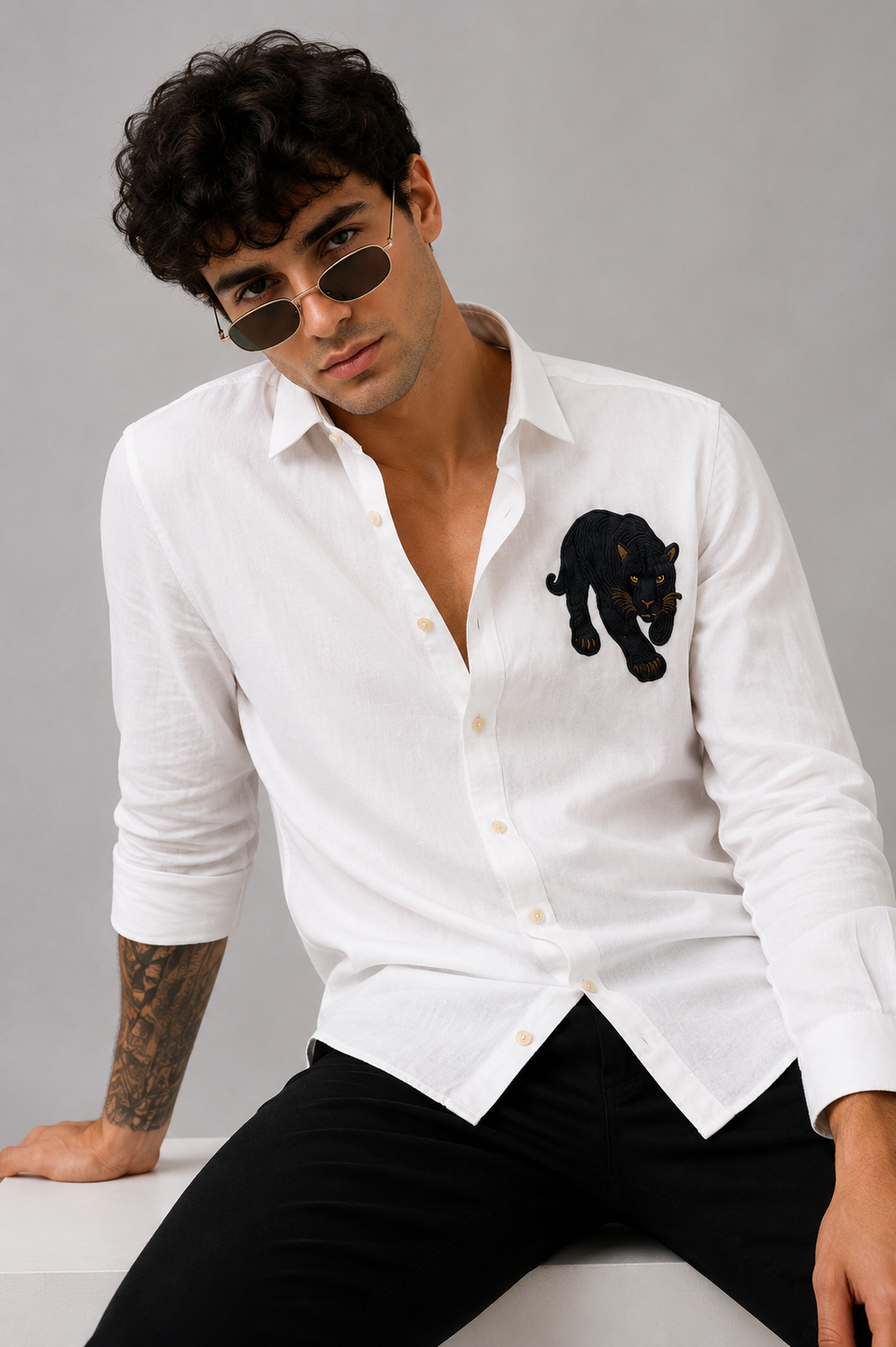 Goamen Black Panther White Linen Shirt
