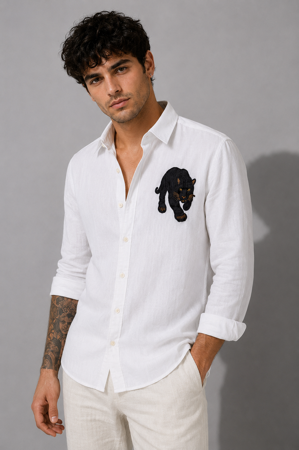 Goamen Black Panther White Linen Shirt