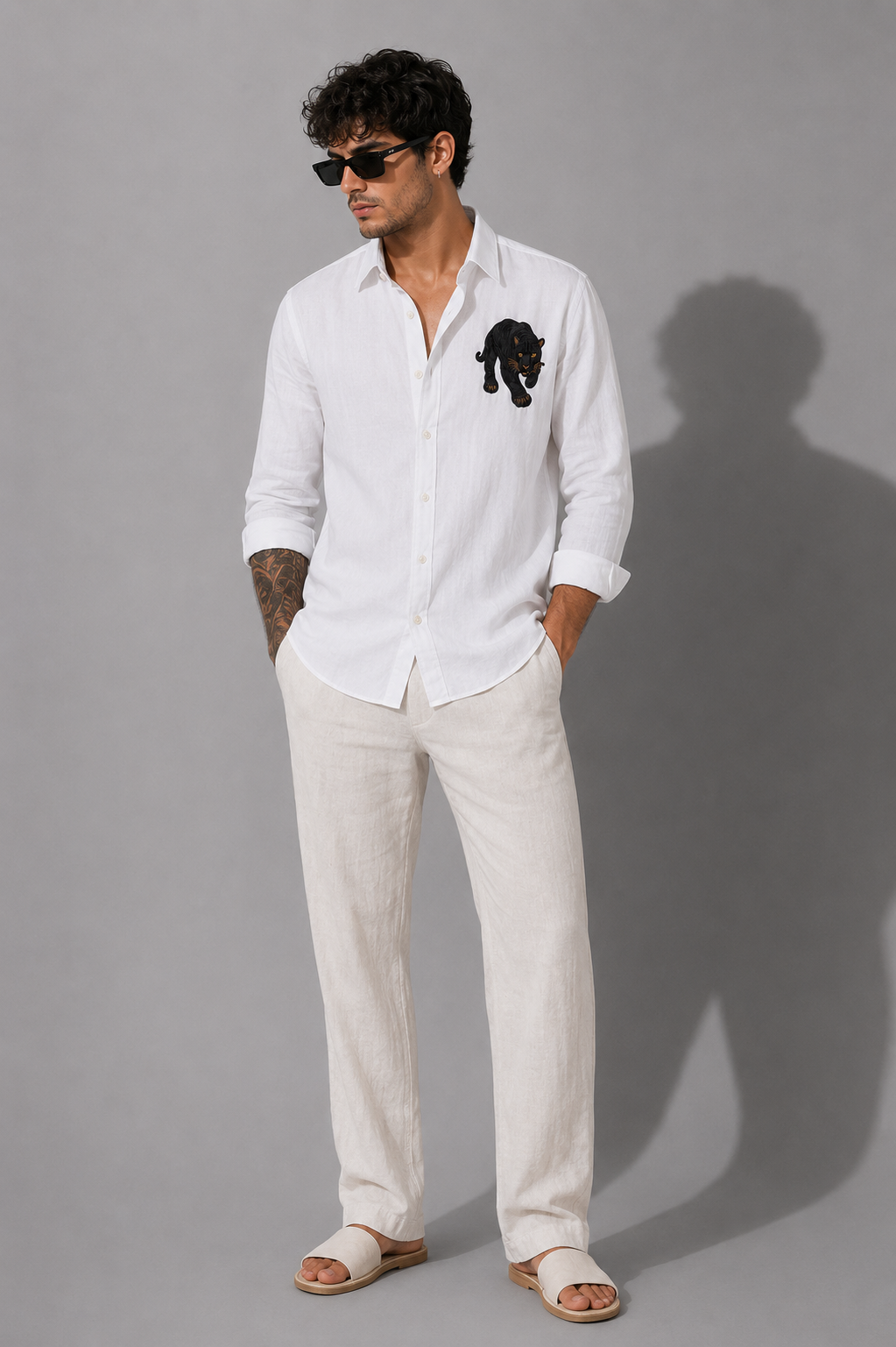 Goamen Black Panther White Linen Shirt