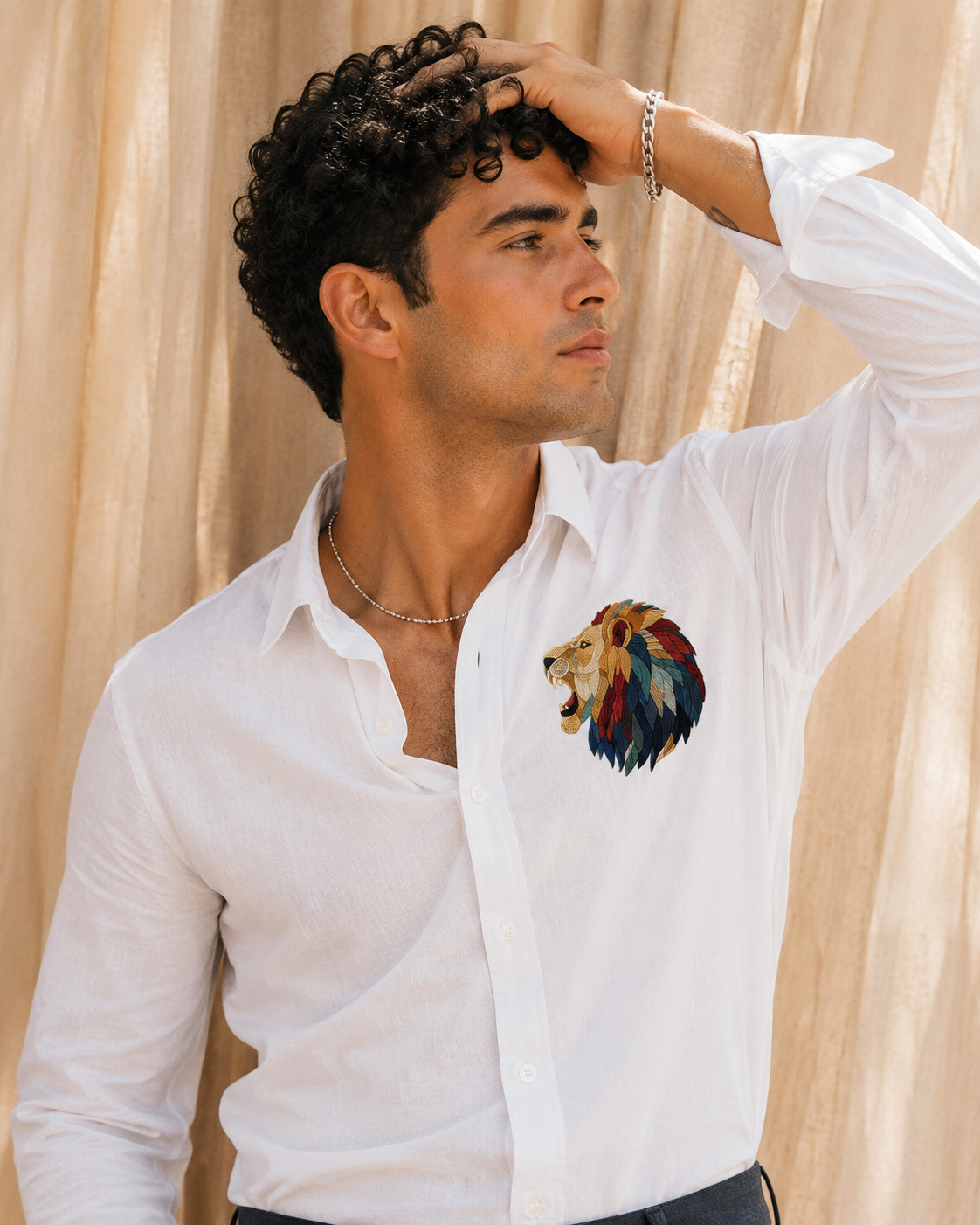 Goamen Royal Lion White Linen Shirt