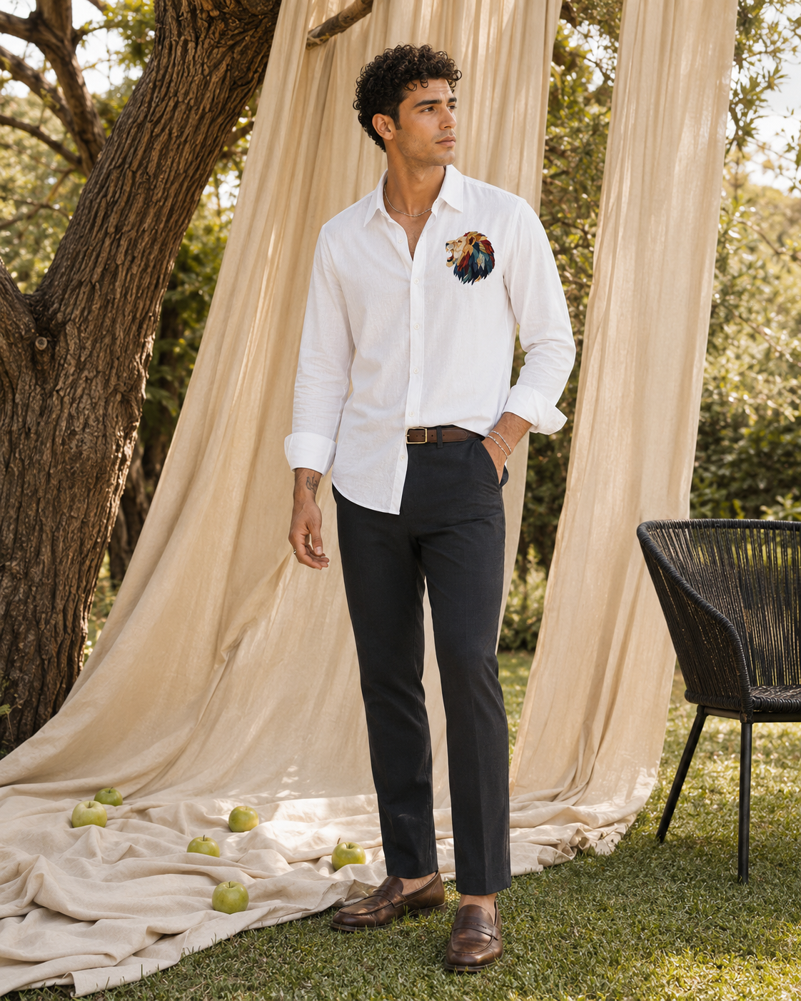 Goamen Royal Lion White Linen Shirt