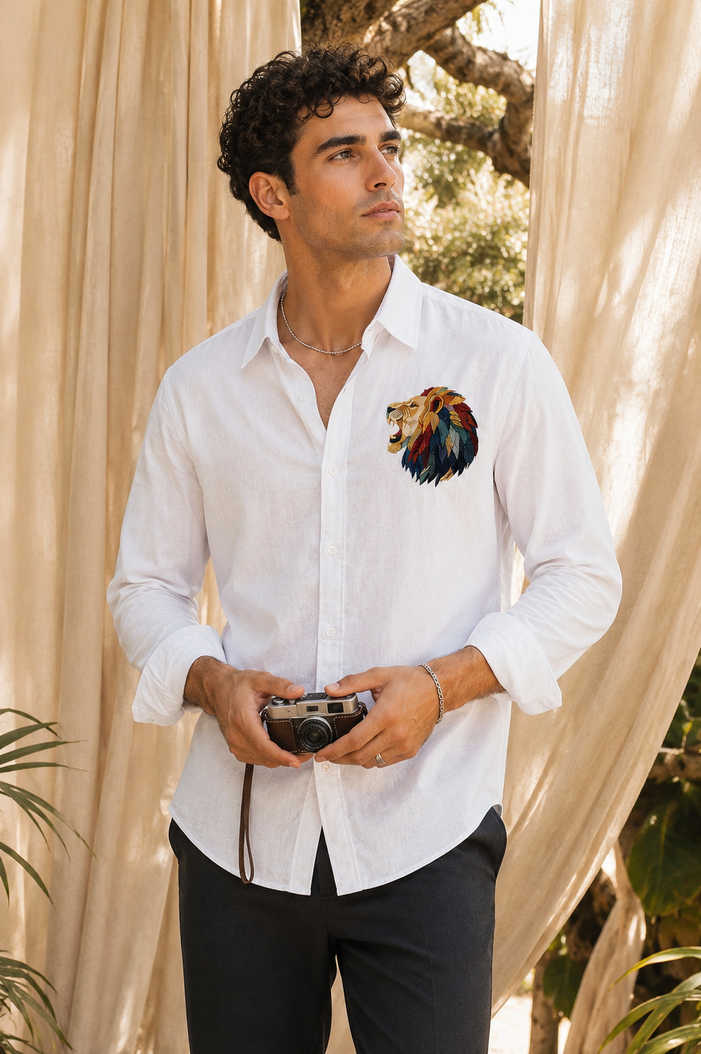 Goamen Royal Lion White Linen Shirt