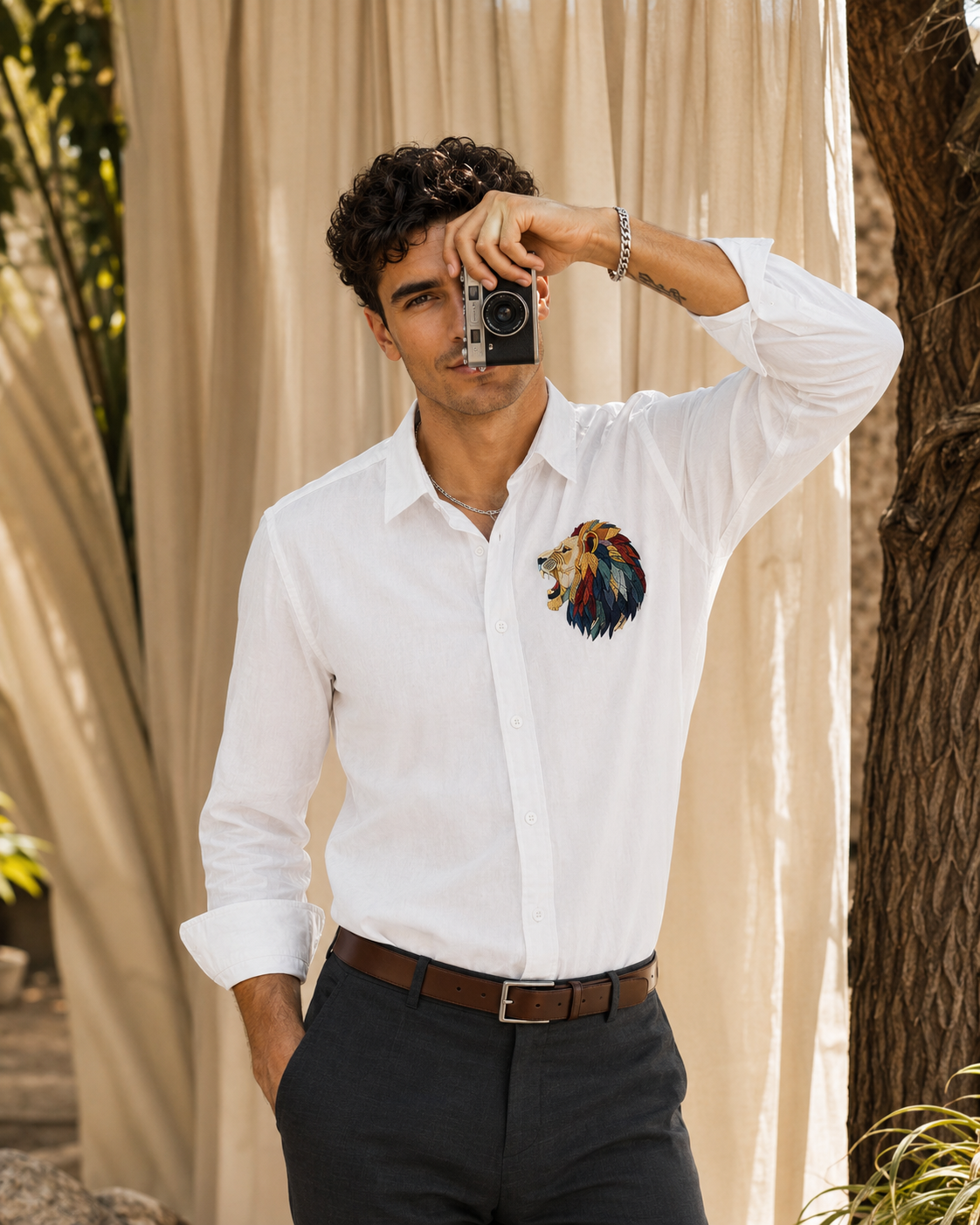 Goamen Royal Lion White Linen Shirt