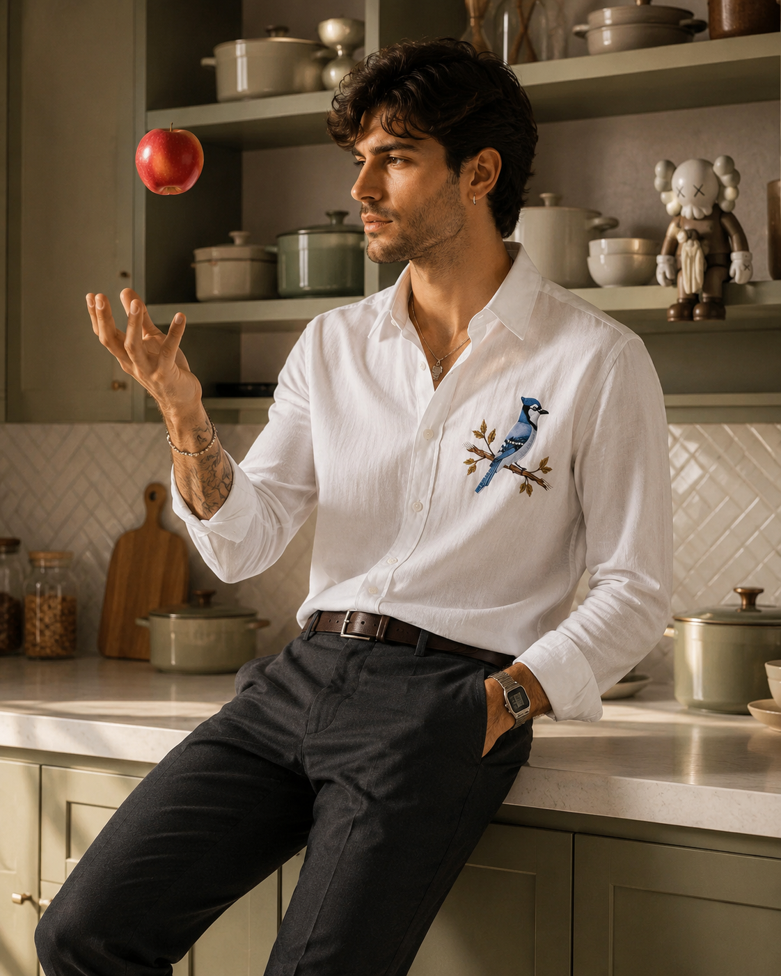 Goamen Blue Sparrow White Linen Shirt
