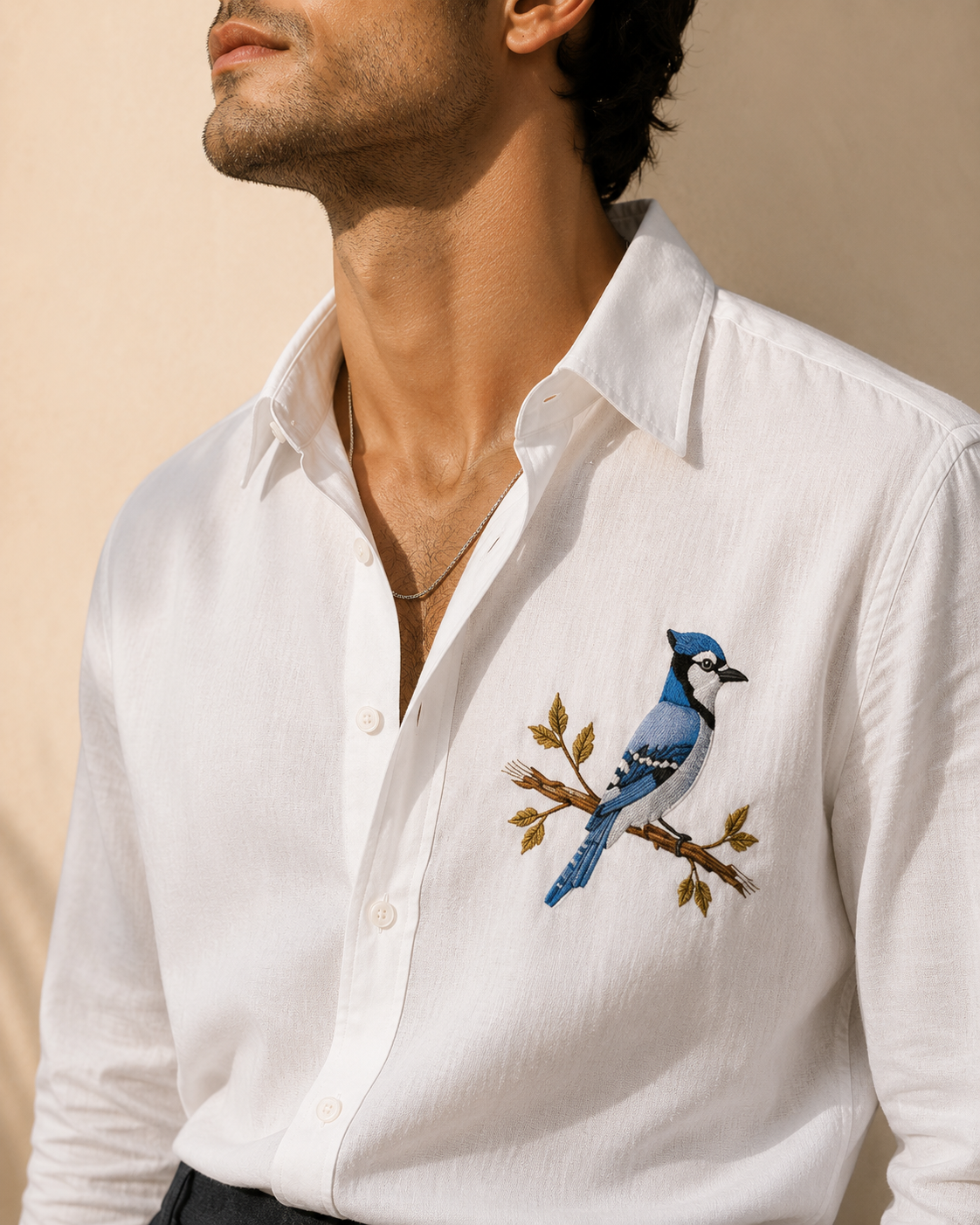 Goamen Blue Sparrow White Linen Shirt
