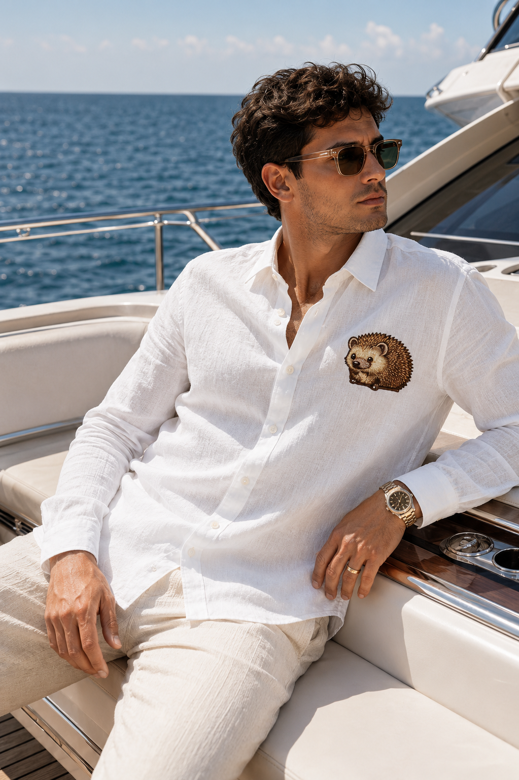 Goamen Hedgehog White Linen Shirt