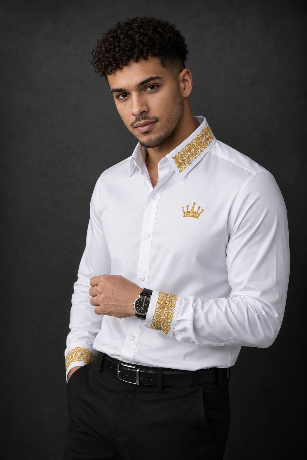 Royal Ivory Crown – Luxury Embroidered Shirt