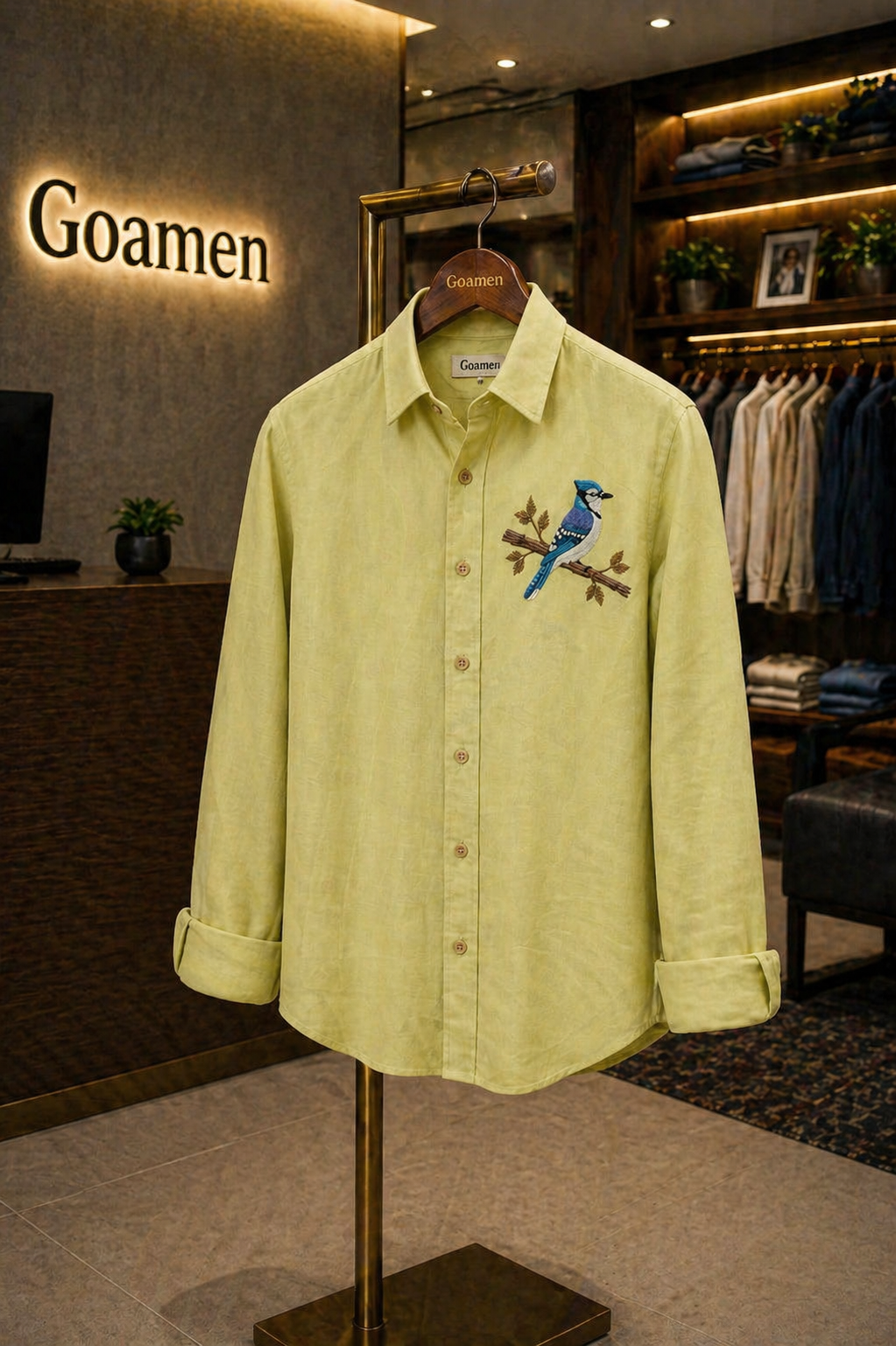 Azure Perch Embroidered Shirt – Pista Green
