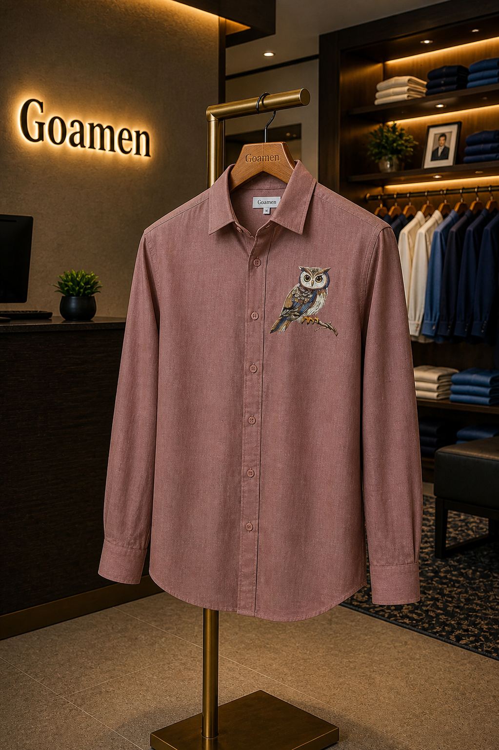 Night Crest Owl Embroidered Shirt – Rustic Brown