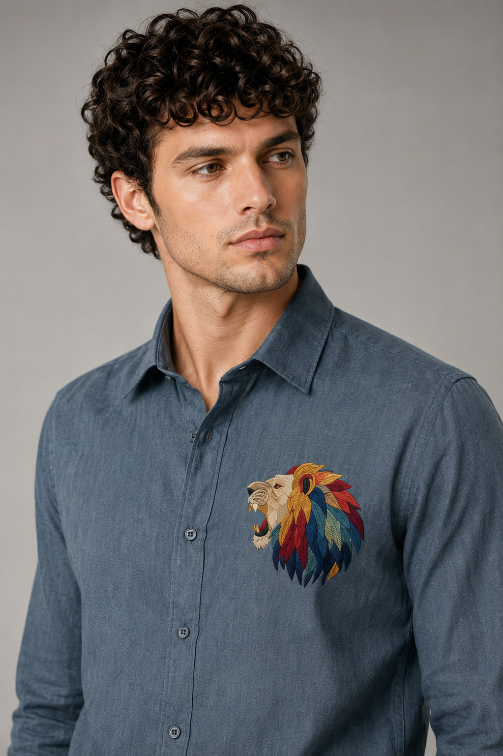 Riviera Royal Lion Embroidered Shirt – Slate Grey
