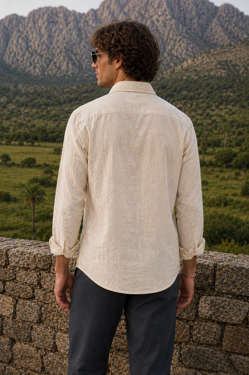 Goamen Heritage Beige Artistic Patch Embroidered Linen Shirt