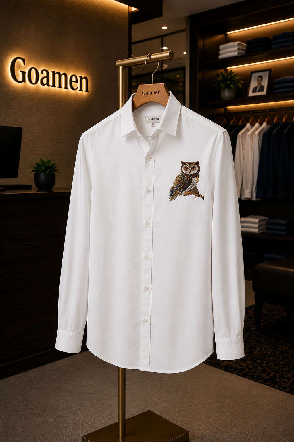 Goamen Royal Owl White Linen Shirt