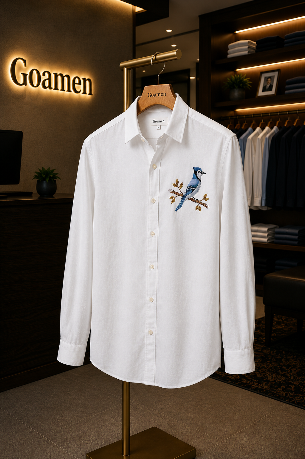 Goamen Blue Sparrow White Linen Shirt