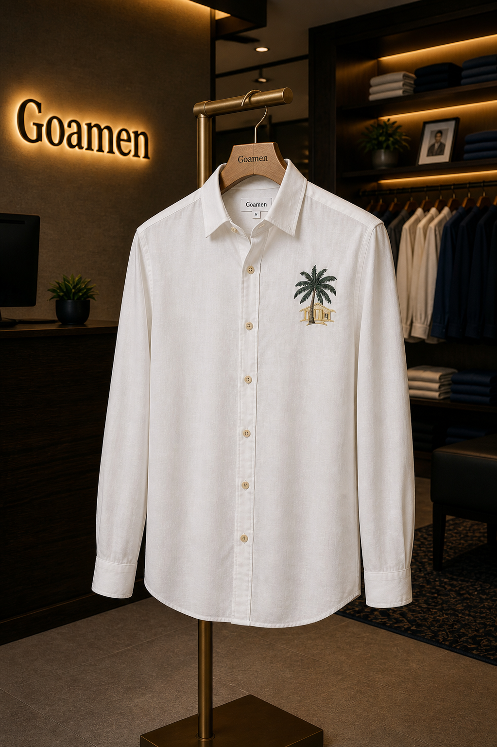 Goamen Riviera Palm Retreat Embroidered White Shirt