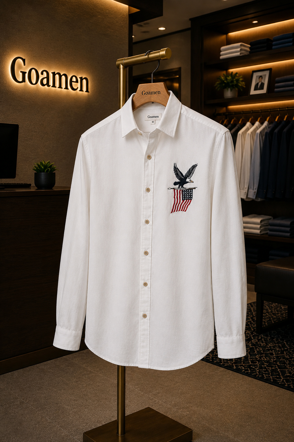 Goamen Riviera Freedom Crest Embroidered White Shirt