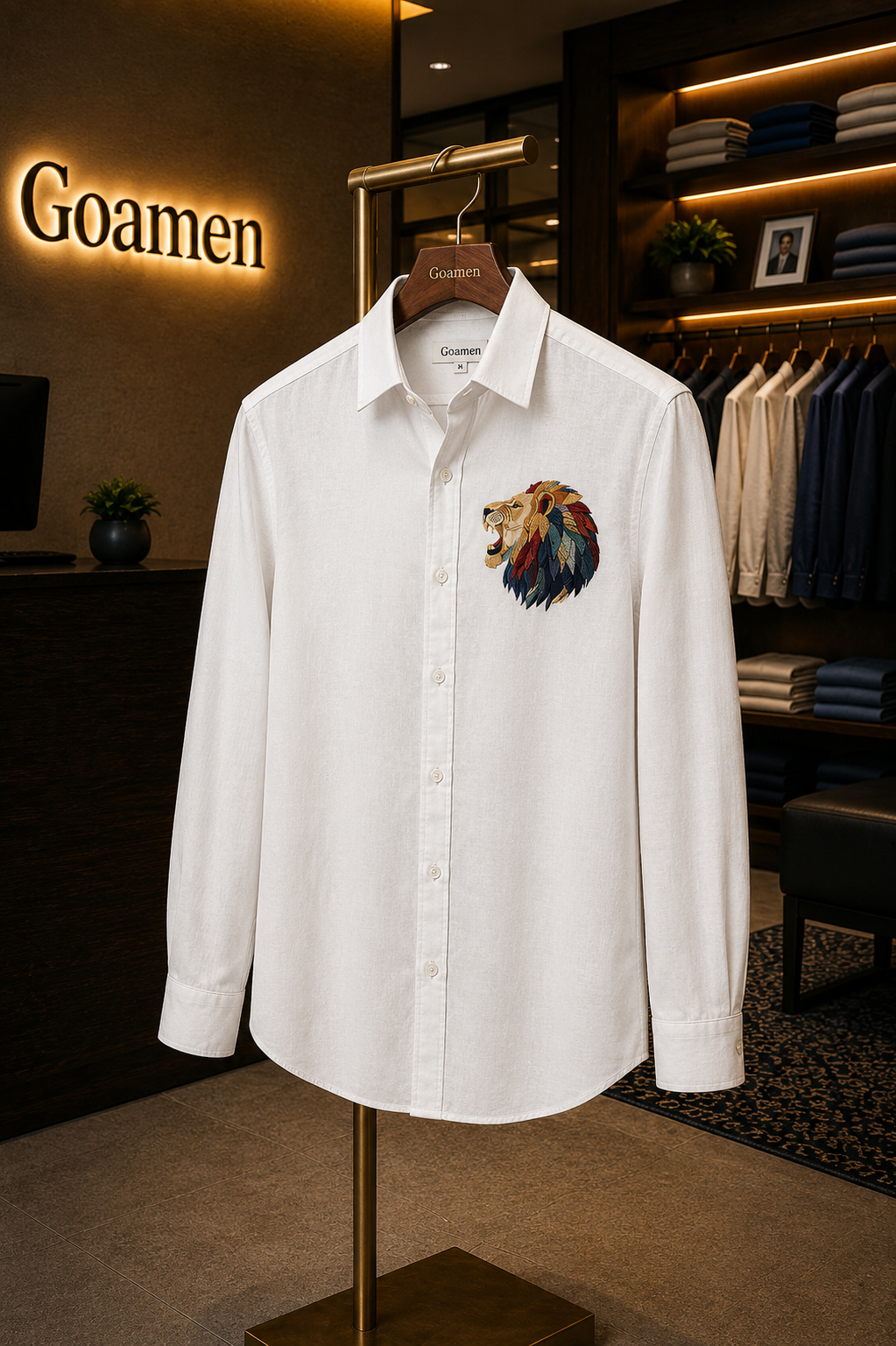 Goamen Royal Lion White Linen Shirt
