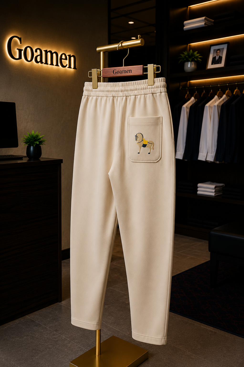 Goamen Royal Horse Embroidered Track Pants – Cream Edition