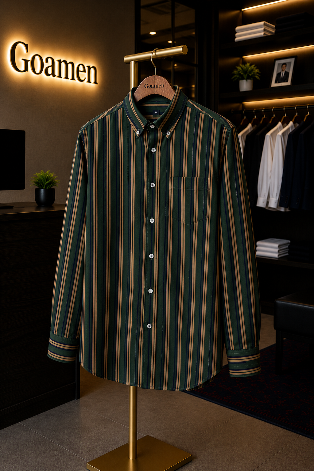 Men's Green Striped Full Sleeve Shirt - Goamen