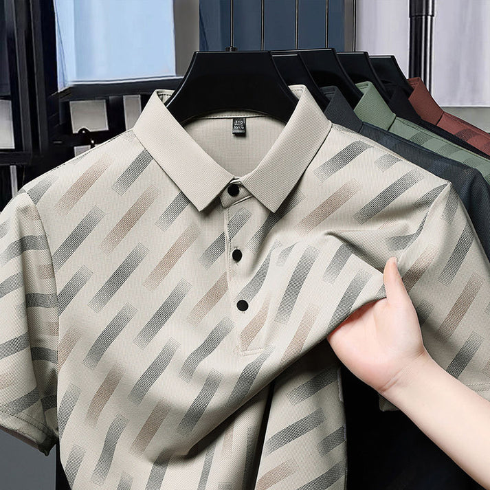 Goamen Men's Premium Geometric Stripe Polo T-Shirt