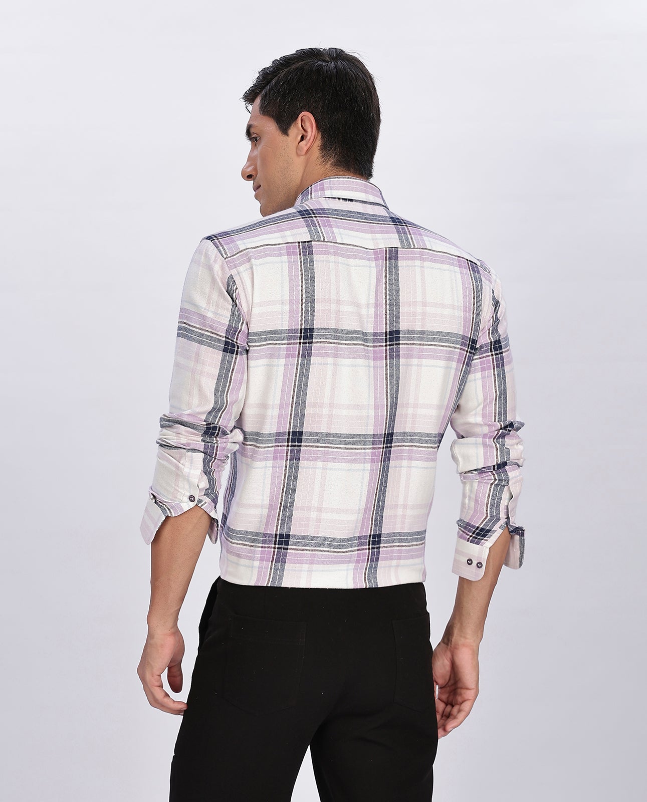 Men's White Brushed Checks Regular Fit Shirt - Goamen