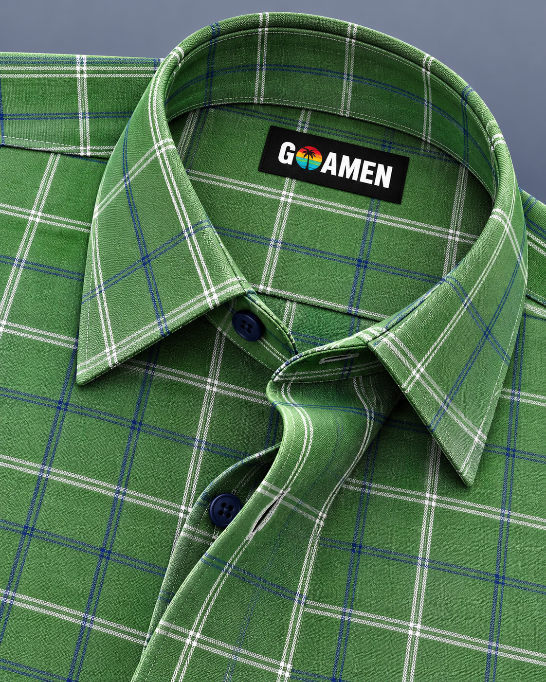 GOAMEN Men's Green & Navy Plaid Check Shirt