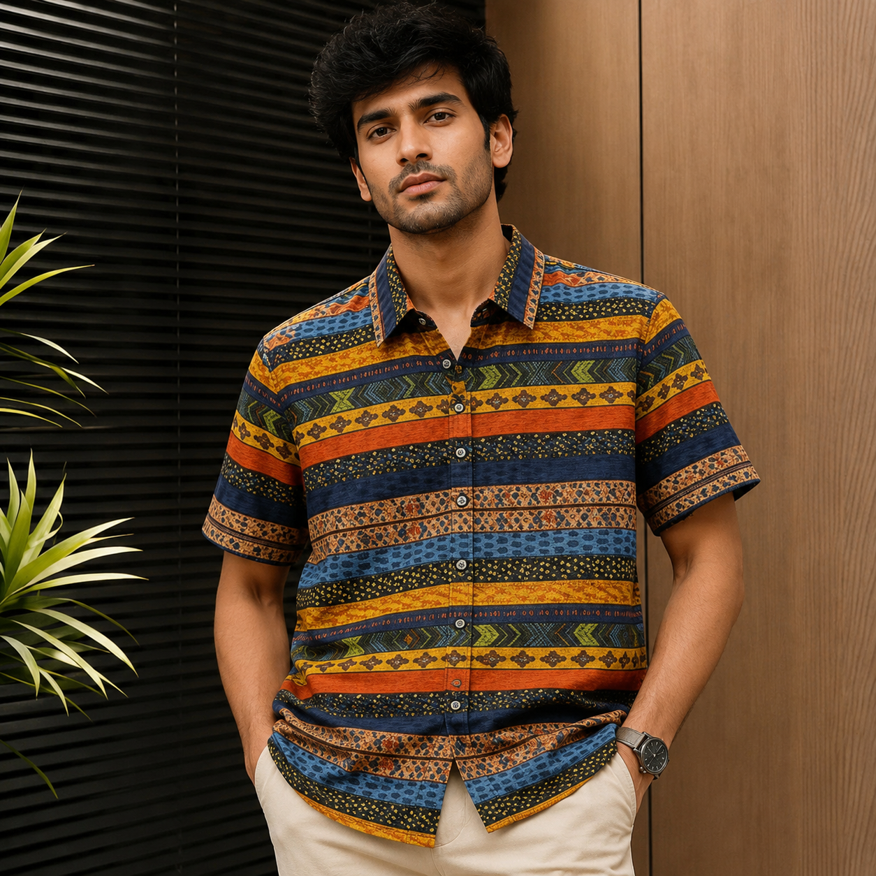 Goamen Nomadic Stripe Printed Half Sleeve Shirt
