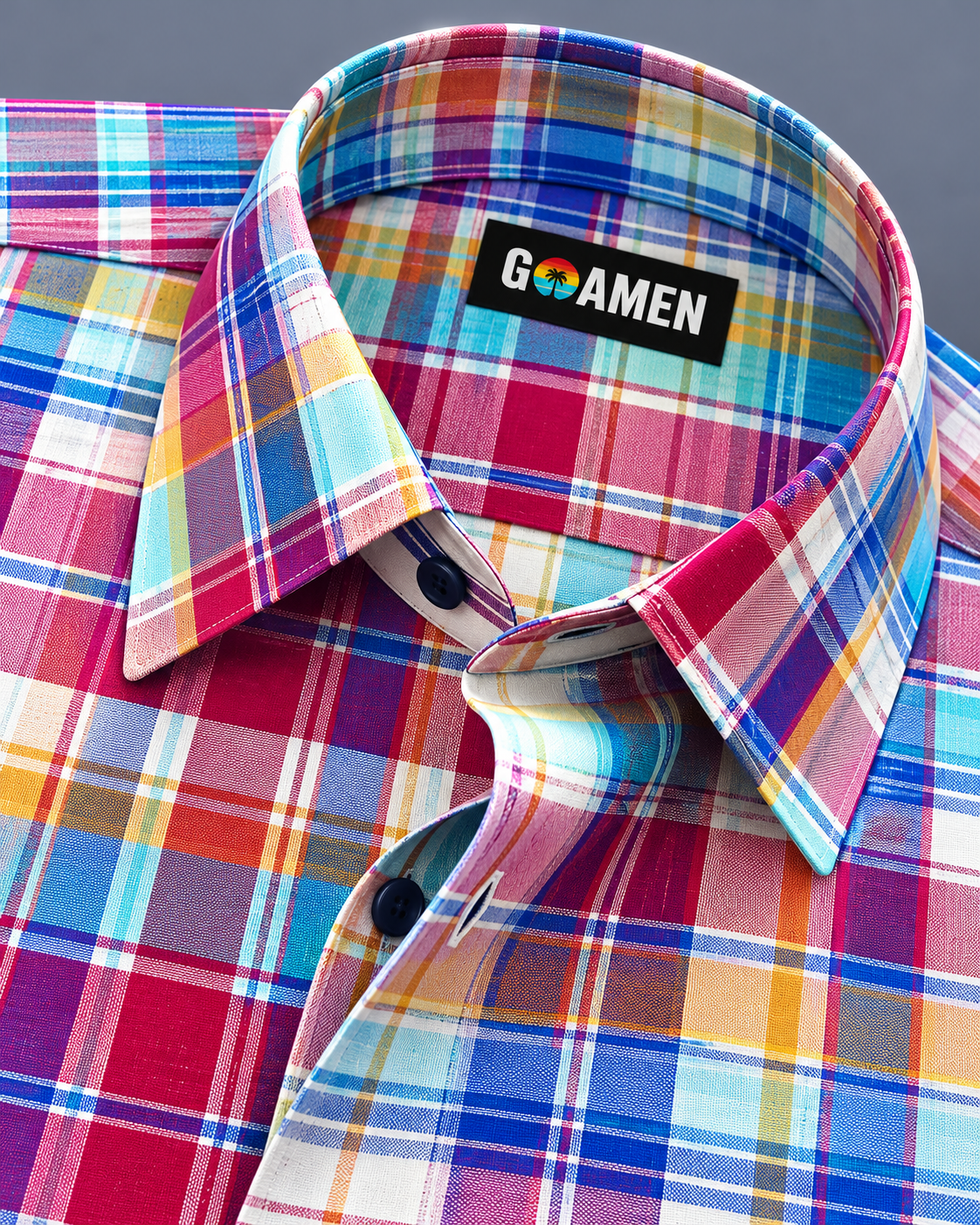GOAMEN Men's Pink, Blue & Orange Multicolour Plaid Check Shirt