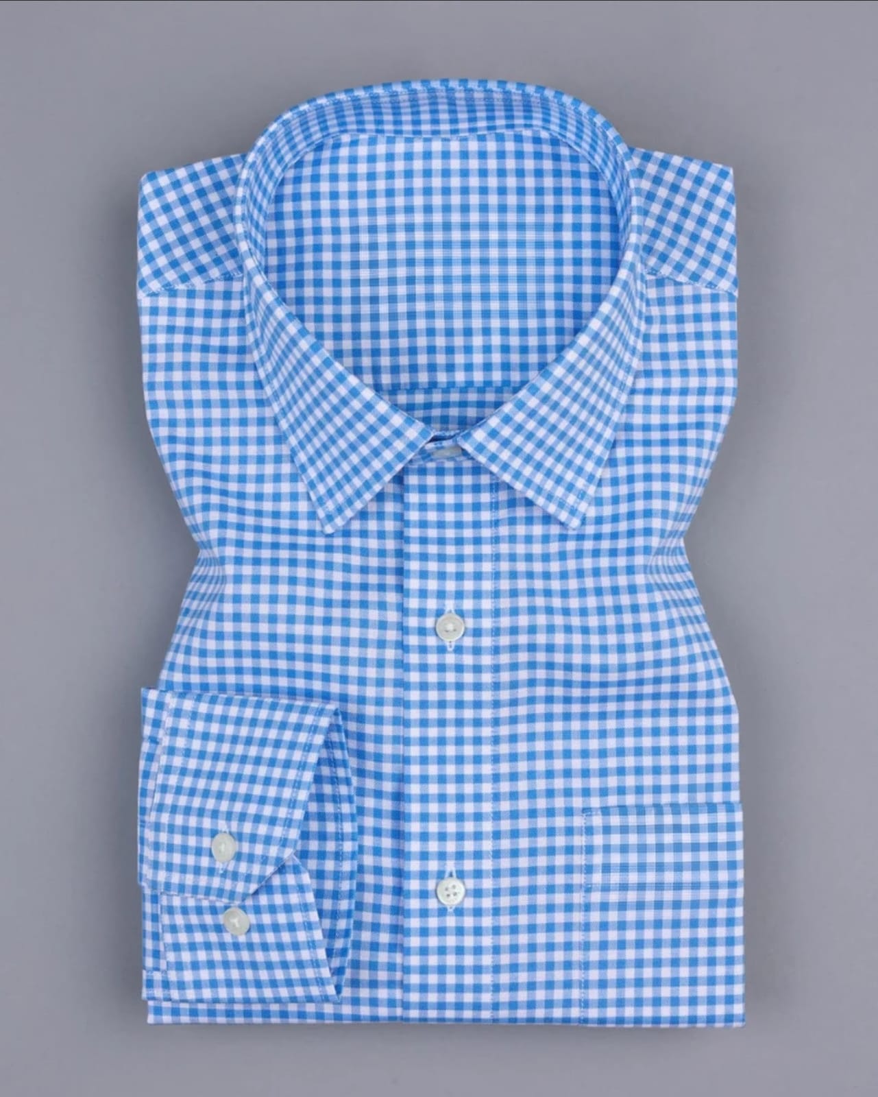 Men's Sky Blue Regular Fit Checks Full Sleeve Shirt - Goamen