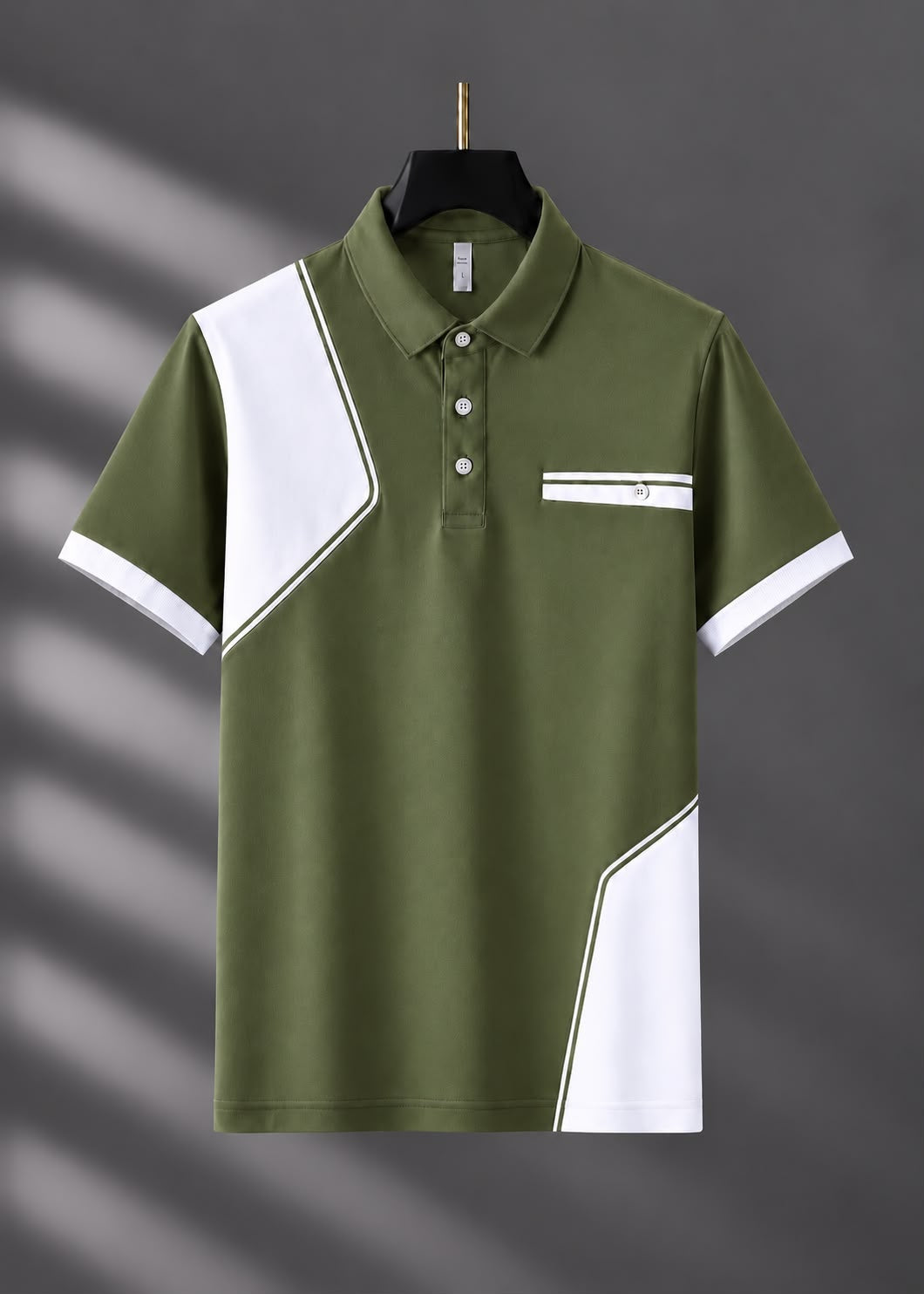Men’s Olive Green Contrast Panel Polo T-Shirt