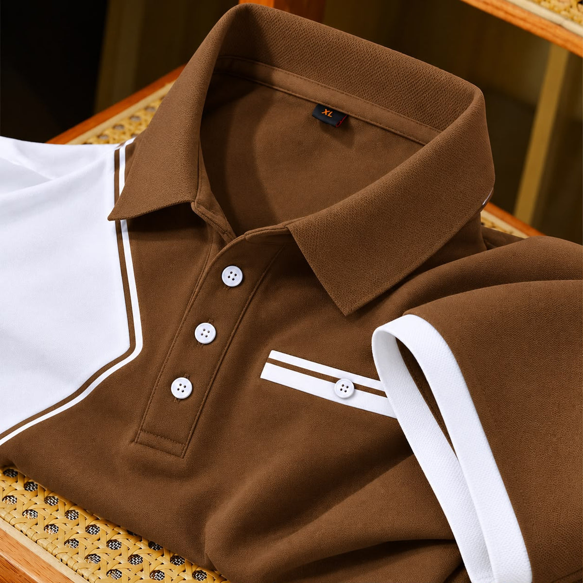 Men’s Brown Contrast Panel Polo T-Shirt