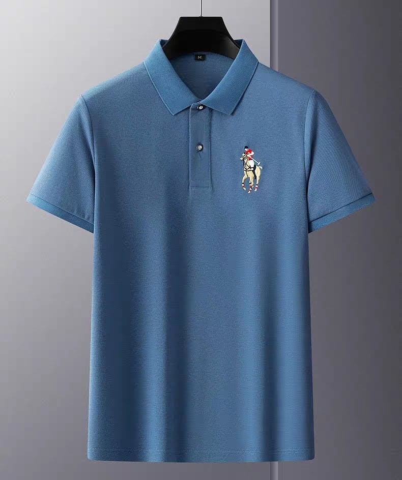 Men's Navy Blue Half Sleeve Embroidery Logo T-Shirt - Goamen