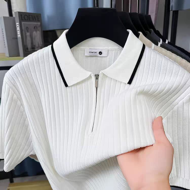 Men's white Woolan Zip Half Sleeve T-Shirt - Goamen