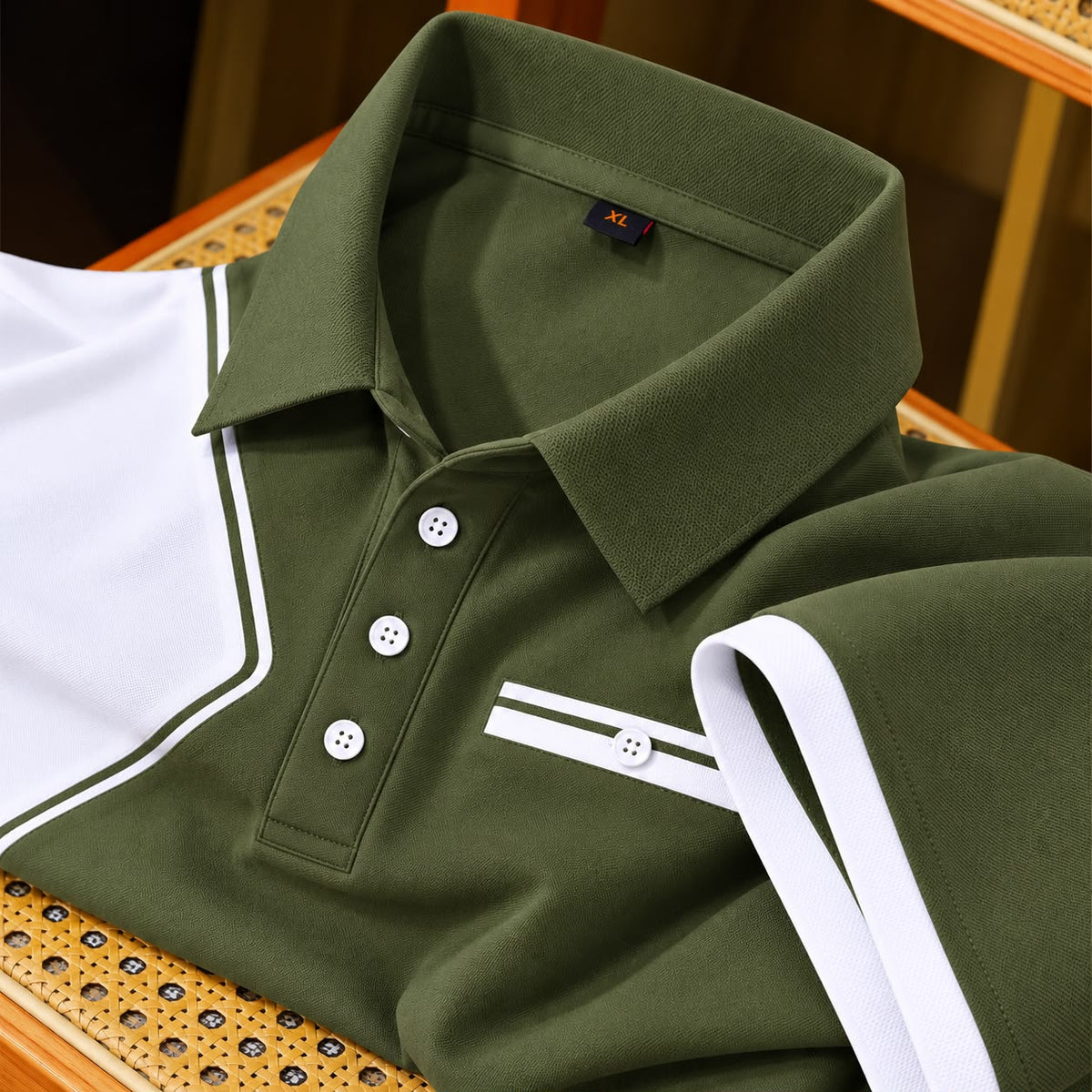 Men’s Olive Green Contrast Panel Polo T-Shirt